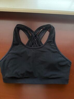 Fabletics Black Strappy High-Neck Sports Bra
